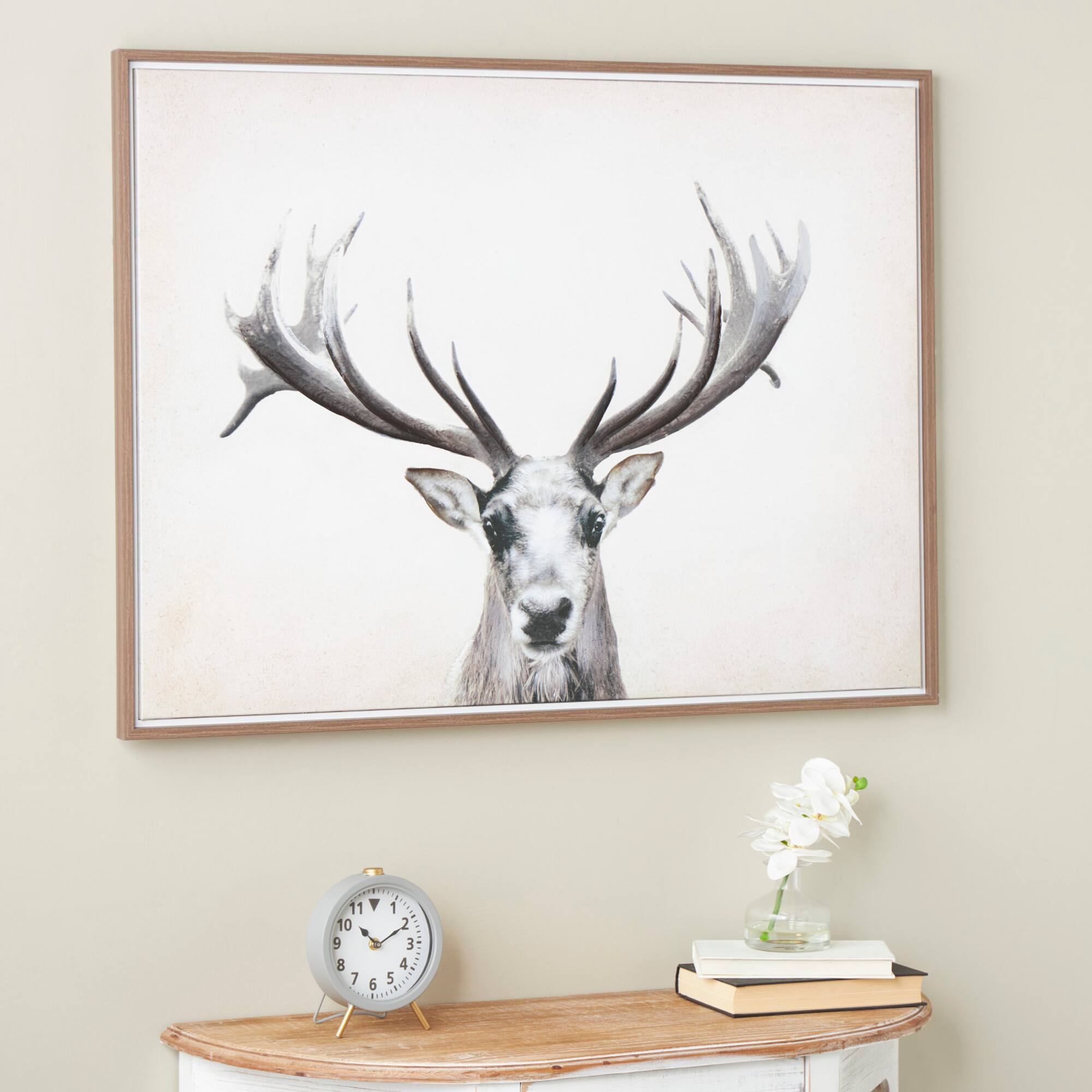 Brown Canvas Deer Gazing Framed Wall Art with Wood Frame